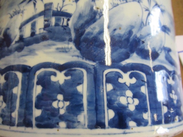 A CHINESE PORCELAIN CYLINDRICAL LARGE VASE painted in underglaze blue with a continuous scene of Image