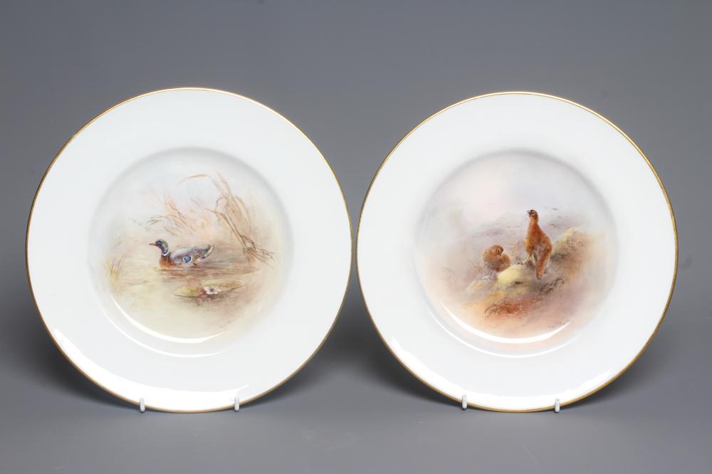 JAMES STINTON - TWO ROYAL WORCESTER PORCELAIN CABINET PLATES centrally painted with landscape Image