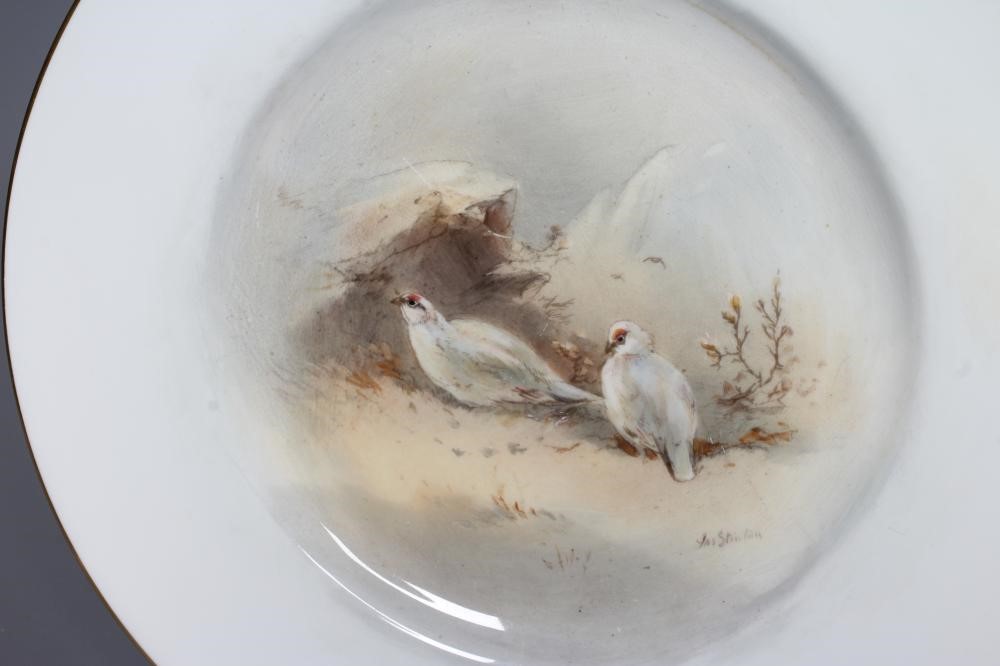 JAMES STINTON - THREE ROYAL WORCESTER PORCELAIN CABINET PLATES centrally painted with 'Woodcock' Image