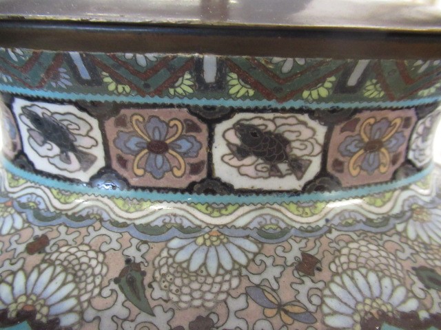 A LARGE PAIR OF CHINESE CLOISONNE ENAMEL VASES of flattened oval section Image
