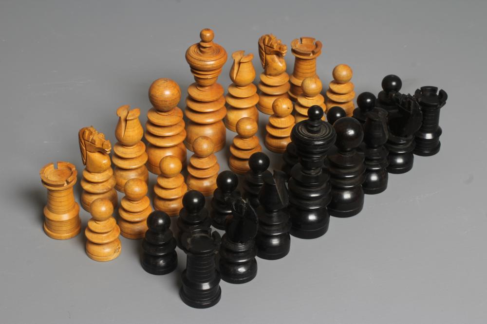 A BOX AND EBONY RING TURNED CHESS SET, Kings 4 1/4" high (Est. plus 24% premium inc. VAT) Image