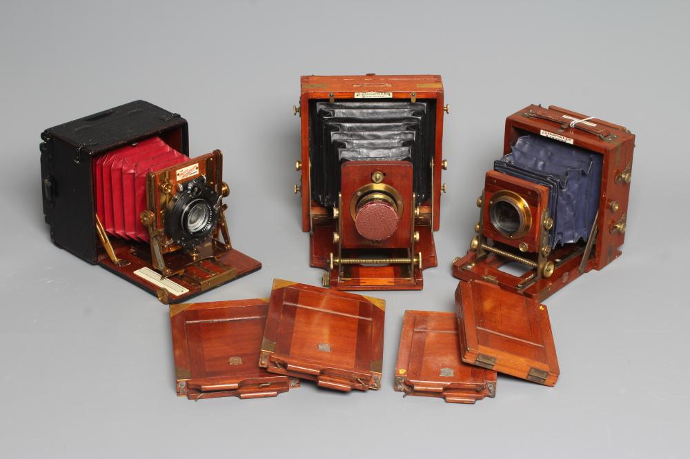 THREE MAHOGANY CASED PLATE CAMERAS Image