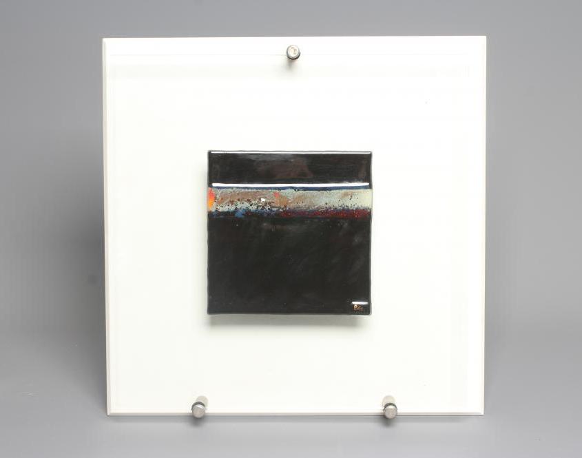 DAVID BEZ (b.1966) Glass Abstract Sculpture, signed lower left, 8" square, mounted on a rectangular Image