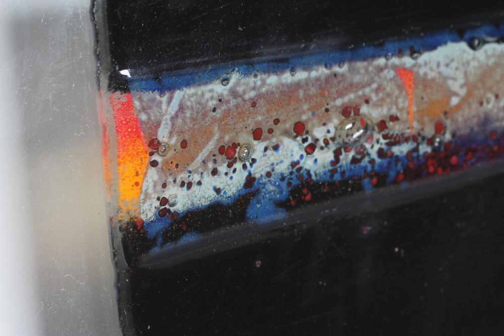 DAVID BEZ (b.1966) Glass Abstract Sculpture, signed lower left, 8" square, mounted on a rectangular Image