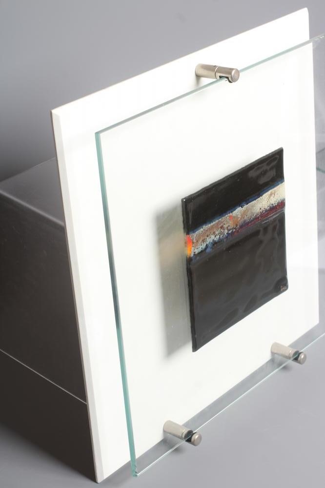 DAVID BEZ (b.1966) Glass Abstract Sculpture, signed lower left, 8" square, mounted on a rectangular Image