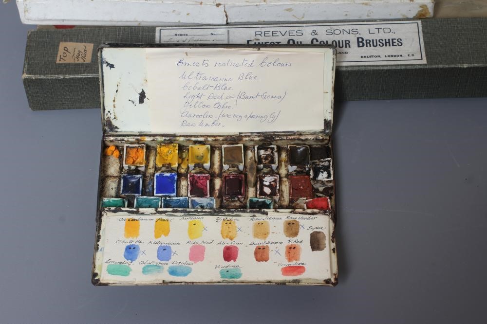 ERNEST F HILL RBSA (act.1897-1940) A collection of watercolour and artist materials used by Ernest Image