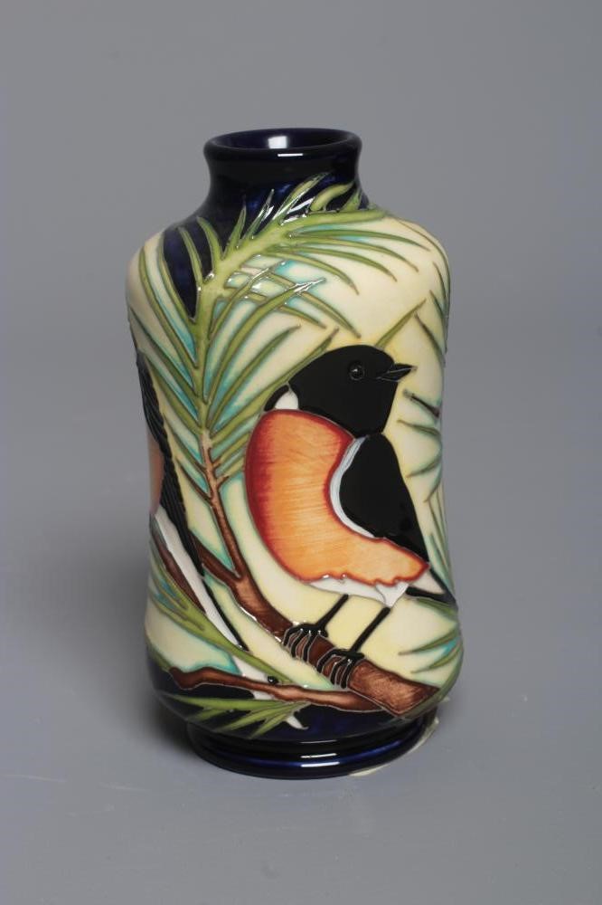 A MOORCROFT POTTERY WANDERER/STONE CHAT VASE, 2015, designed by Kerry Goodwin, inscribed Design Image