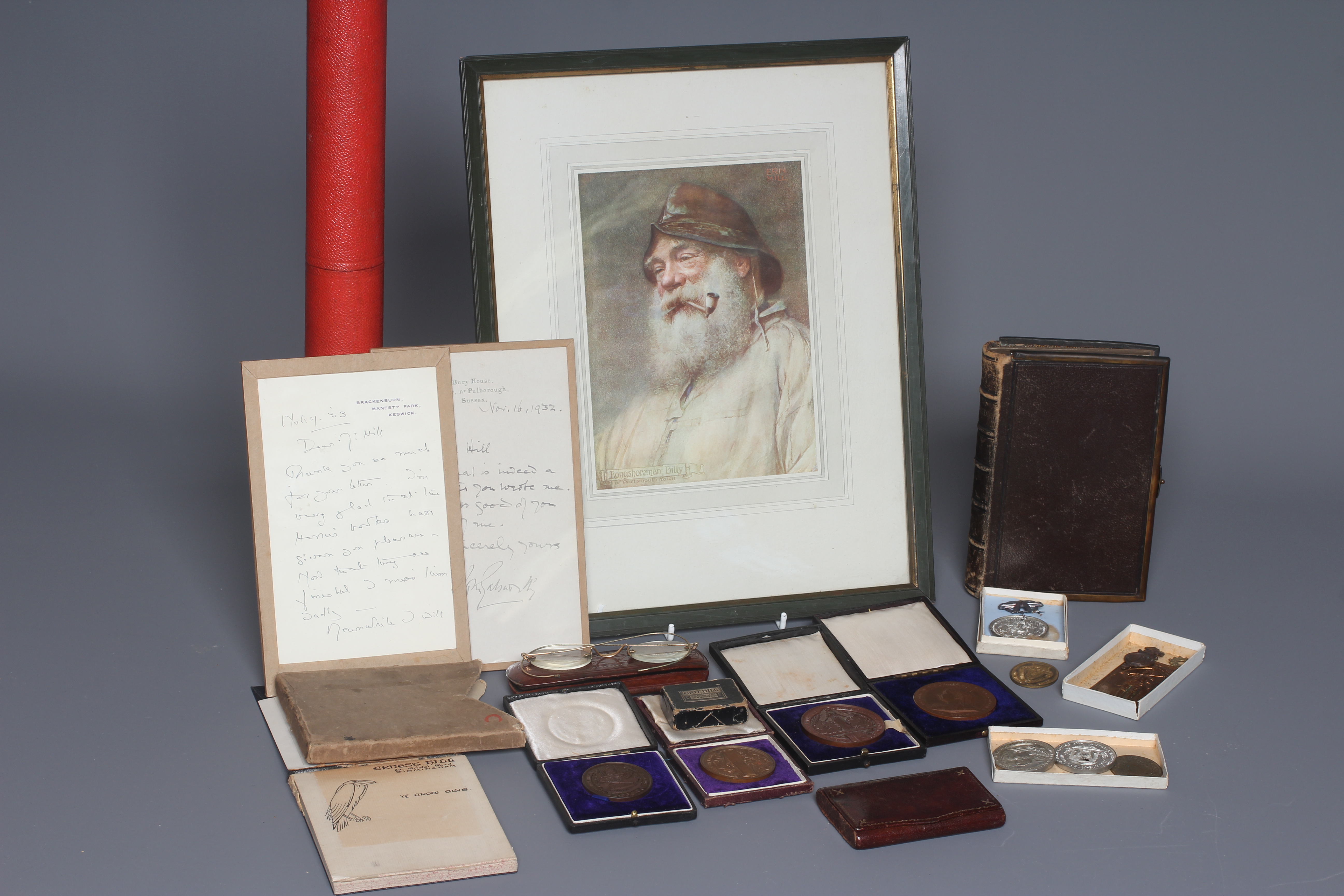 ERNEST F HILL RBSA (act.1897-1940) A collection of items belonging to the artist including a print Image