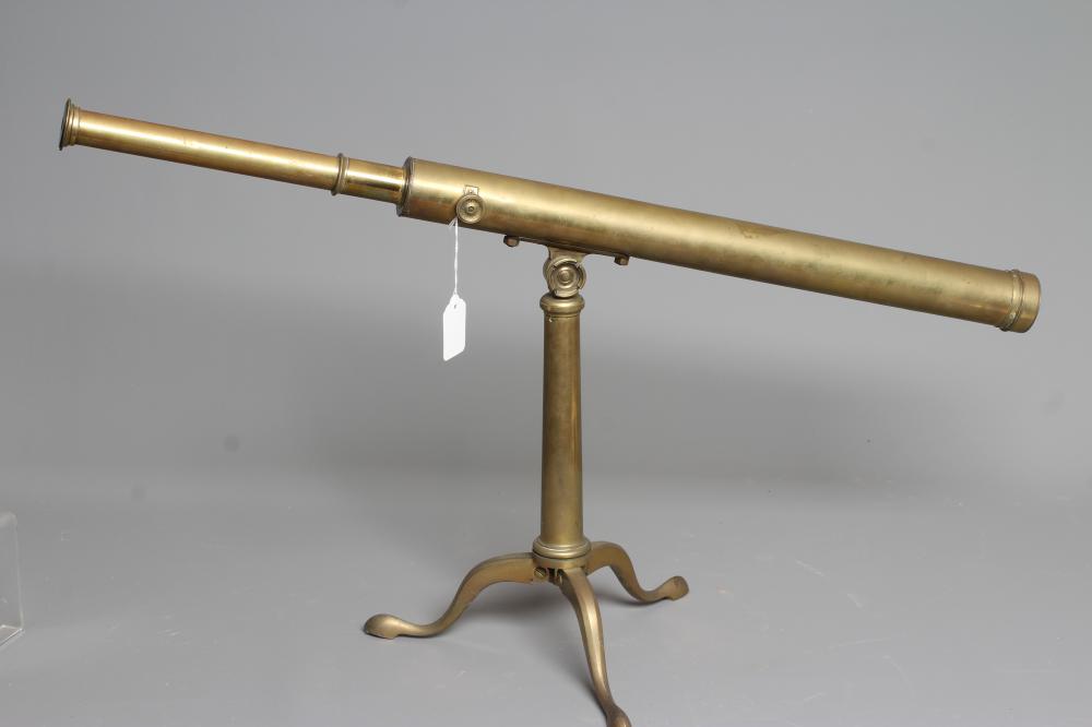 A 19TH CENTURY BRASS TELESCOPE BY DOLLOND, LONDON, two draw action raised on a tripod base, the tube Image
