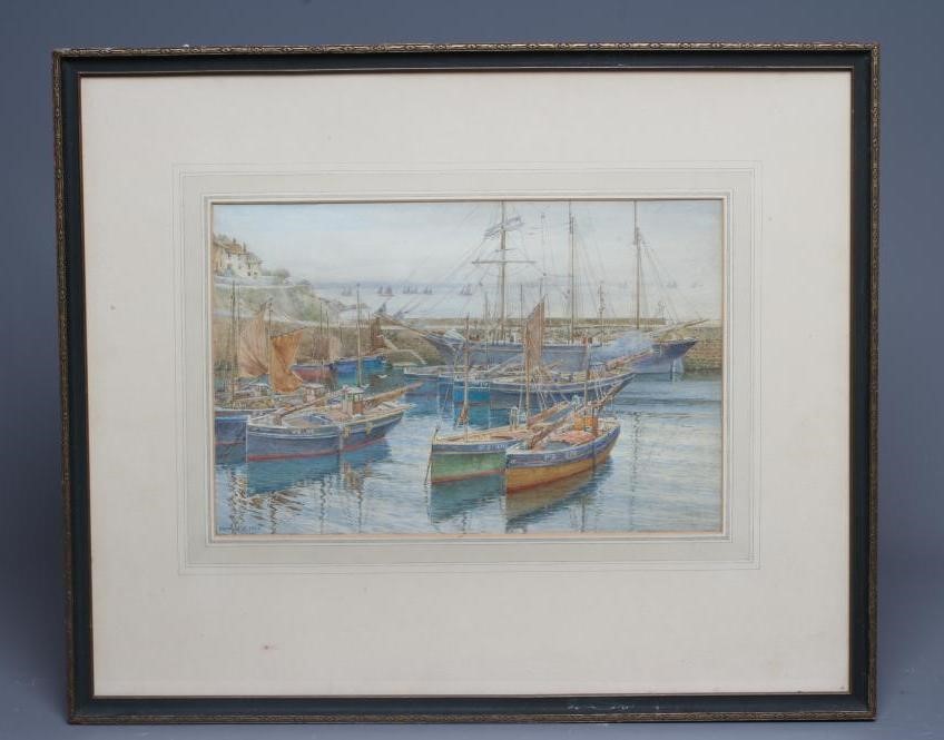 ERNEST F HILL RBSA (act.1897-1940) Mousehole Harbour, signed lower left, watercolour, 9 3/4" x 14 Image