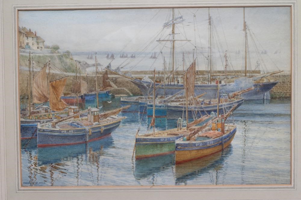 ERNEST F HILL RBSA (act.1897-1940) Mousehole Harbour, signed lower left, watercolour, 9 3/4" x 14 Image