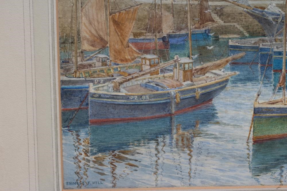 ERNEST F HILL RBSA (act.1897-1940) Mousehole Harbour, signed lower left, watercolour, 9 3/4" x 14 Image