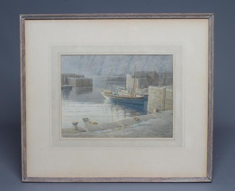 ERNEST F HILL RBSA (act.1897-1940) Dawn Mevagissey, signed lower right, watercolour, 8" x 10 3/4", Image