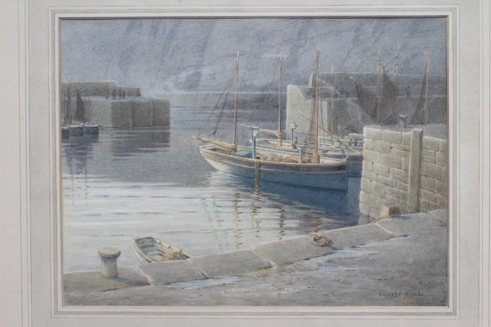 ERNEST F HILL RBSA (act.1897-1940) Dawn Mevagissey, signed lower right, watercolour, 8" x 10 3/4", Image