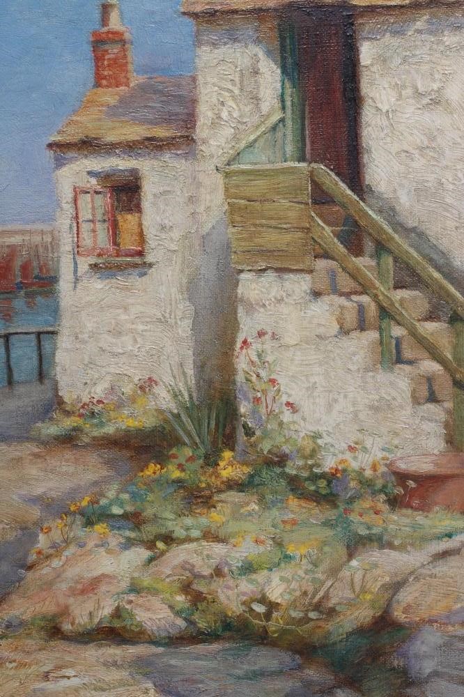 ERNEST F HILL RBSA (act.1897-1940) Harbour Scene with two Fishermens Wives beside a Cottage Image