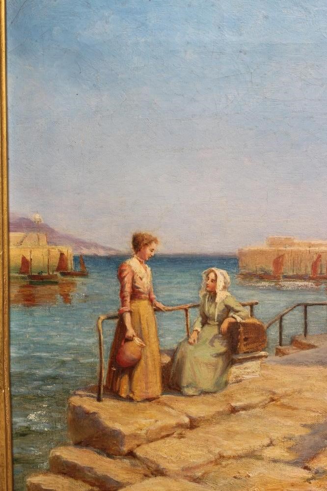 ERNEST F HILL RBSA (act.1897-1940) Harbour Scene with two Fishermens Wives beside a Cottage Image
