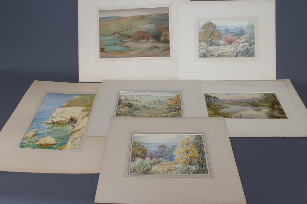 ERNEST F HILL RBSA (act.1897-1940) Six watercolours depicting a Cornish coast Image