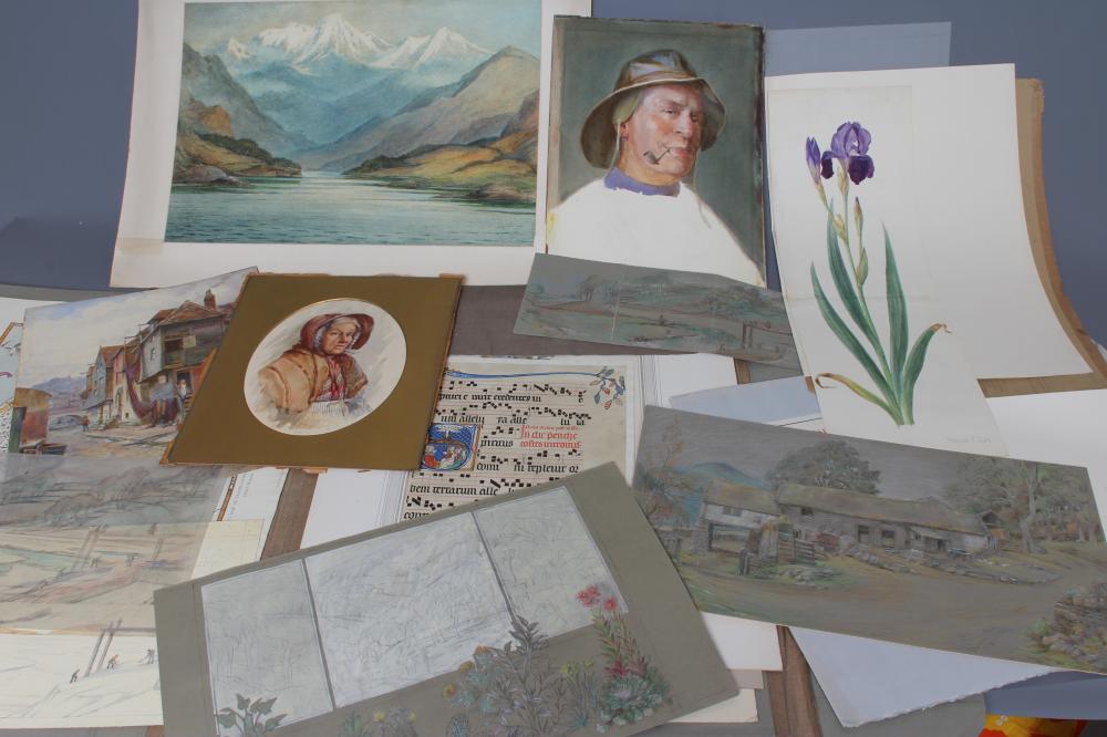 ERNEST F HILL RBSA (act.1897-1940) A folio of unframed work with artist's name and address written Image