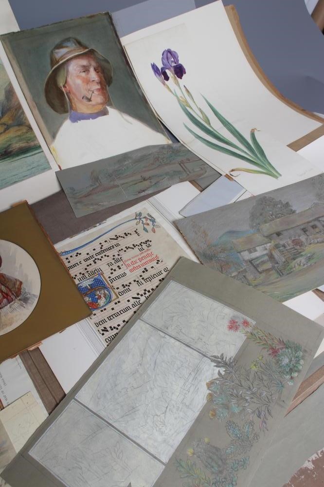 ERNEST F HILL RBSA (act.1897-1940) A folio of unframed work with artist's name and address written Image