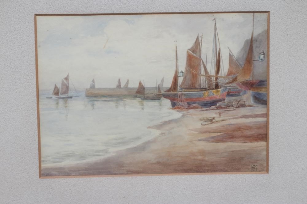CATHERINE HILL (exh.1930's) Harbour Scene with Fishing Boats at Low Tide Image