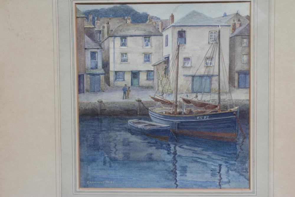 CATHERINE HILL (exh.1930s) Fishing Boats in Fowey Harbour, signed lower left, watercolour heightened Image