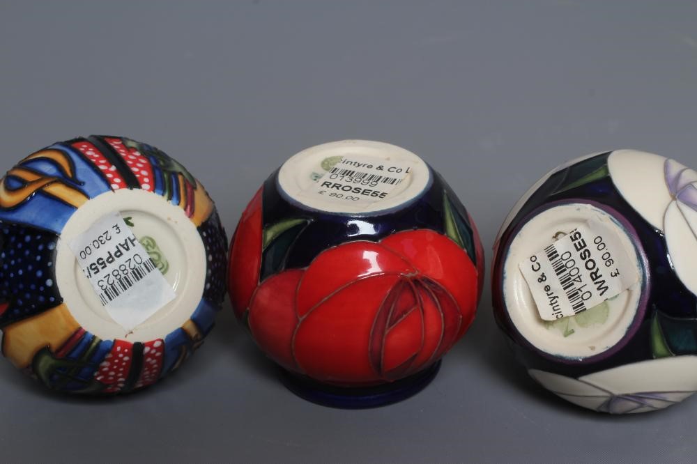 TWO MOORCROFT POTTERY RED AND WHITE ROSE SMALL VASES Image