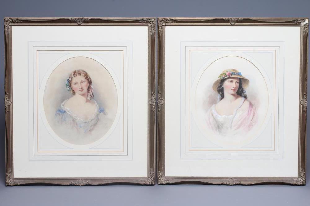 HENRY E HOBSON (act.1857-1870) Head and Shoulder Portraits of Young Ladies Image