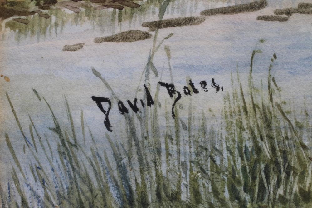 DAVID BATES (1840/41-1921) Moorland scene with Figures by a Stream, signed lower left, watercolour, Image