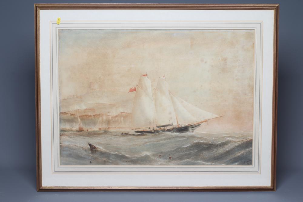 HENRY BARLOW CARTER (1803-1868) Schooner Leaving Scarborough Harbour Image