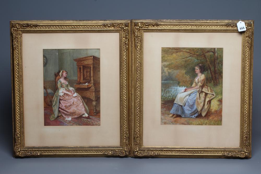 BRITISH SCHOOL (Late 19th Century) Young Lady Seated by a Lake Holding a Rose and Interior Scene Image