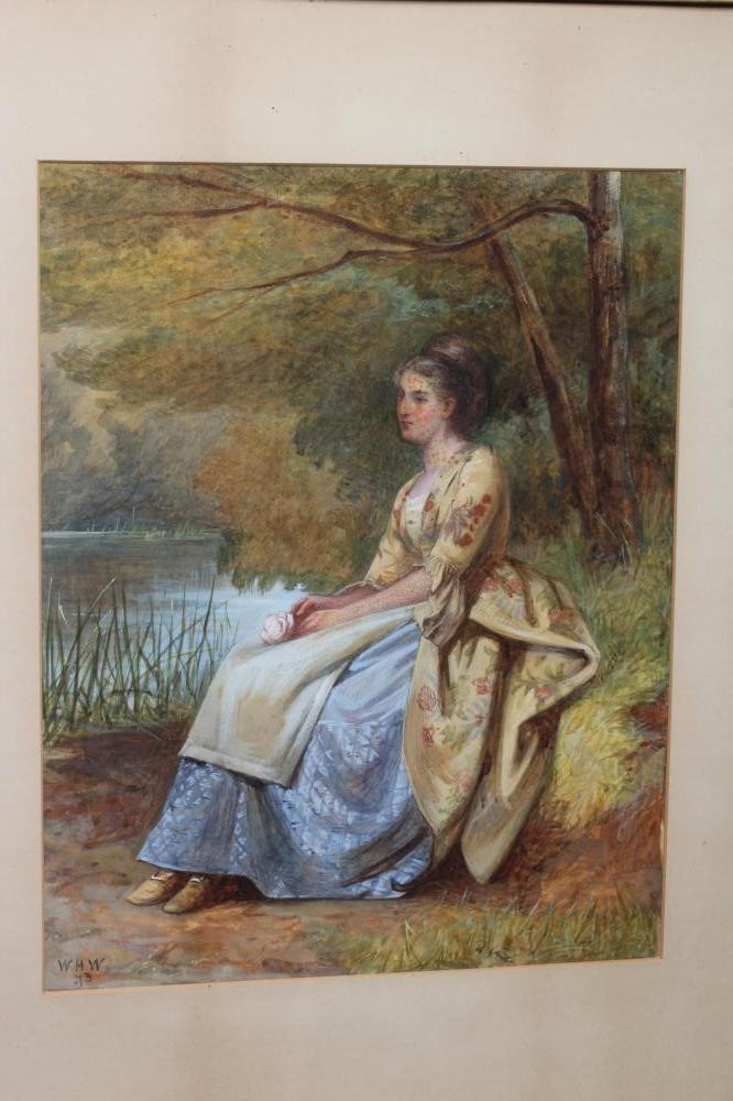 BRITISH SCHOOL (Late 19th Century) Young Lady Seated by a Lake Holding a Rose and Interior Scene Image