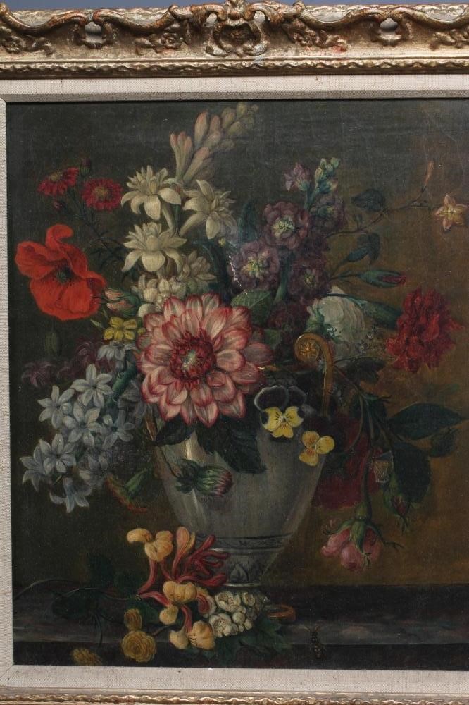 CONTINENTAL SCHOOL (19th Century) Still Life of Flowers in a Vase, oil on canvas, 15 1/2" x 12 1/2", Image