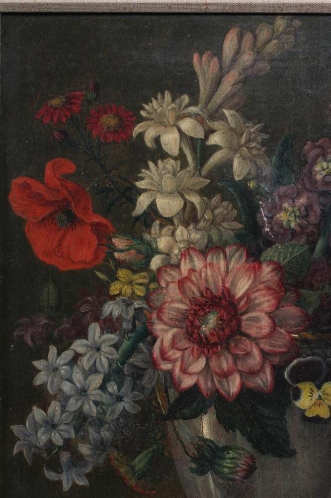 CONTINENTAL SCHOOL (19th Century) Still Life of Flowers in a Vase, oil on canvas, 15 1/2" x 12 1/2", Image