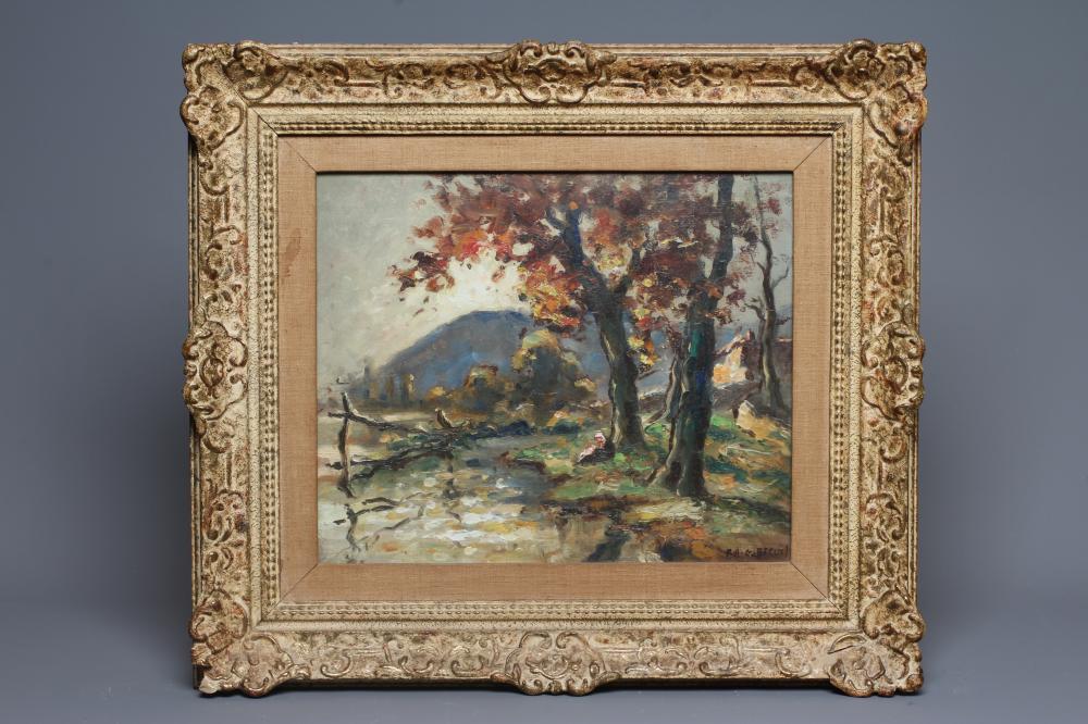 GABRIEL BREUIL (1885-1969) Lady Seated under a Tree in a Rural landscape, signed lower right, oil on Image