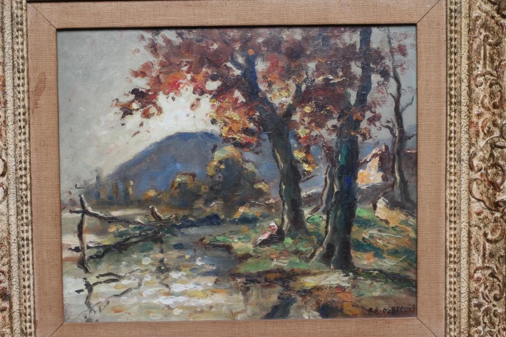GABRIEL BREUIL (1885-1969) Lady Seated under a Tree in a Rural landscape, signed lower right, oil on Image
