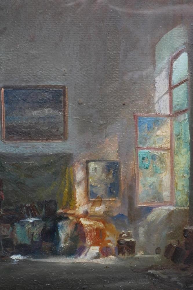 ANTAL ANTON PECZELY (1891-1963) The Art Collector, signed lower right, oil on board, 12 1/2" x 16 Image