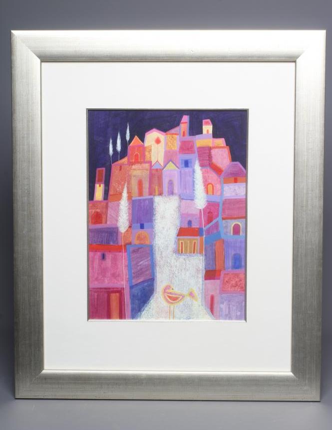 GIULIANA LAZZERINI (b.1950) Red Song, signed lower right, acrylic on paper, 16 1/2" x 12 1/2", Image