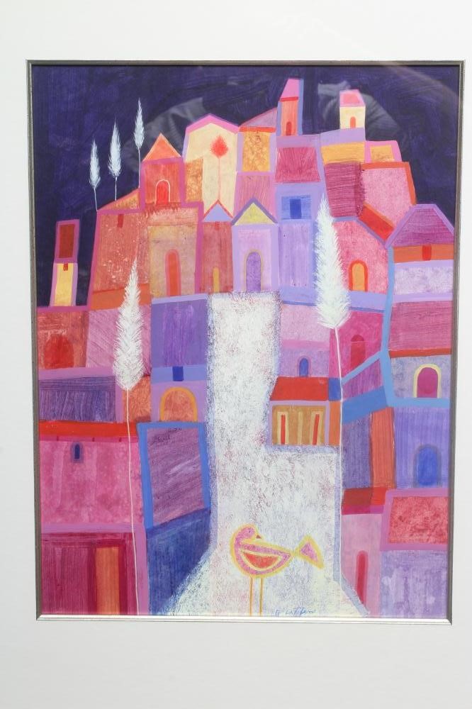 GIULIANA LAZZERINI (b.1950) Red Song, signed lower right, acrylic on paper, 16 1/2" x 12 1/2", Image
