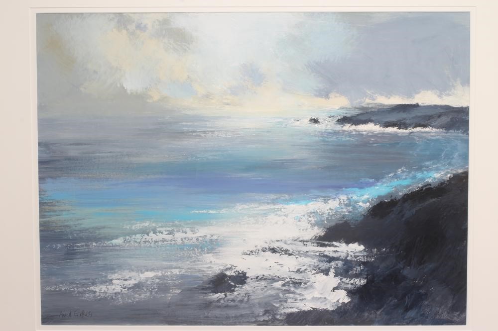 AVERIL GILKES (b.1945) West Bay, Dorset, signed lower left, acrylic on board, 24" x 32", framed and Image