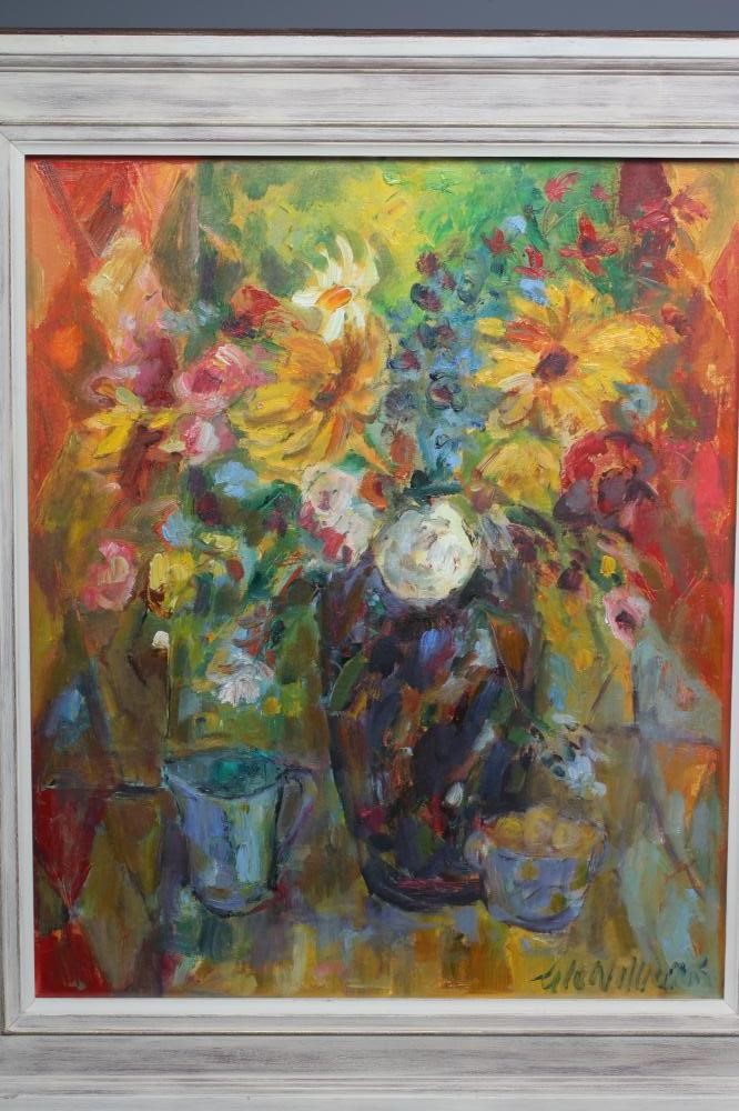 GLO WILLIAMS (b.1940) Blue Jug, signed lower right, oil on board, 23 1/2" x 19 1/2", framed and Image
