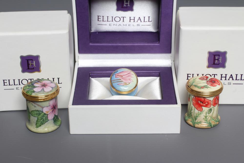TWO ELLIOT HALL ENAMEL TALL BOXES both painted by E Todd Image