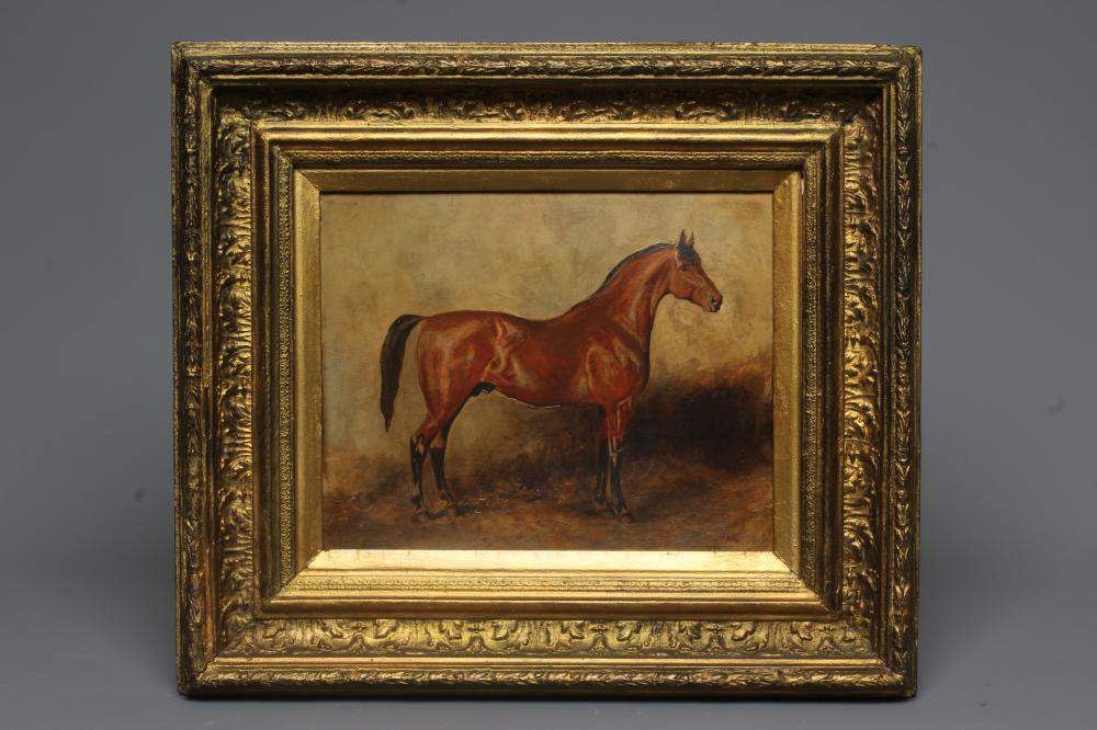 BRITISH SCHOOL (Early 20th Century) Bay Hunter in a Stable, signed with initials AC lower right, oil Image