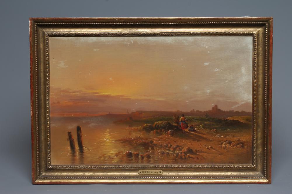 RICHARD B DAVID (act.1866-1870) Coastal view at Dusk, signed lower right, M Newman Gallery label Image