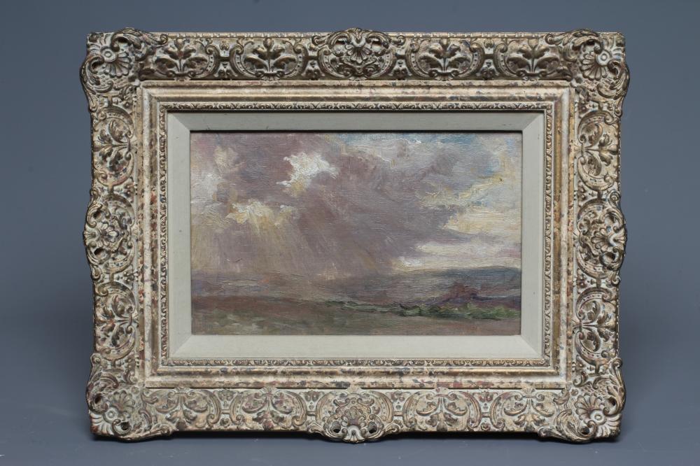 FRANK T CARTER (1853-1934) Moorland Landscape, inscribed with artist's name verso, oil on panel, 6" Image