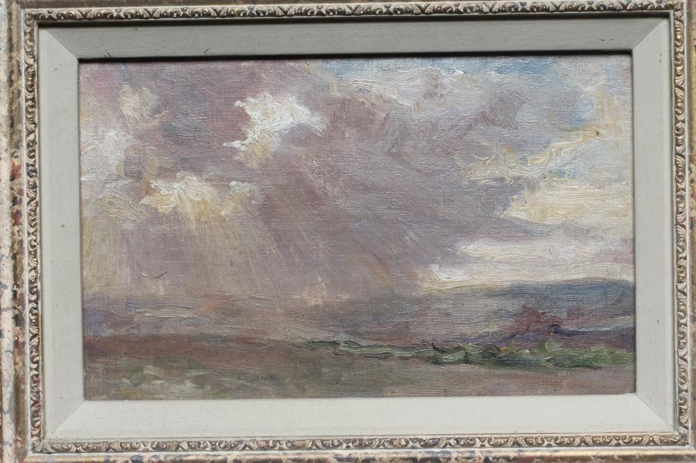 FRANK T CARTER (1853-1934) Moorland Landscape, inscribed with artist's name verso, oil on panel, 6" Image