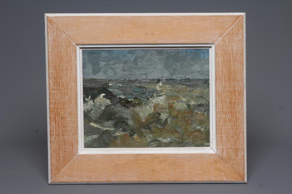 THOMAS WATT (1920-1989) Breakers Low Tide, inscribed with artist's name and dated 1983 verso, 8" x Image