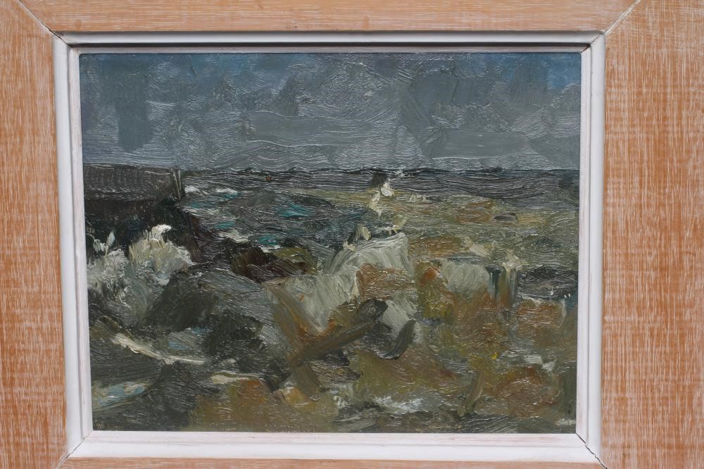 THOMAS WATT (1920-1989) Breakers Low Tide, inscribed with artist's name and dated 1983 verso, 8" x Image