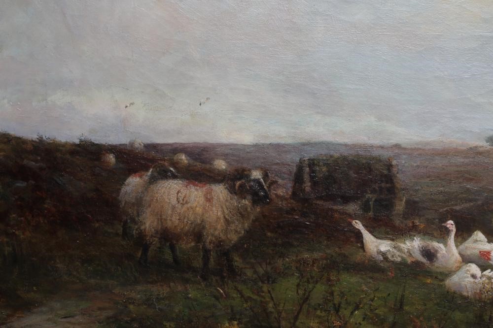 W. HENDERSON (British School, late 19th century) Geese and Sheep beside a Pond, signed lower right Image