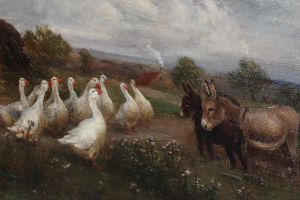 W. HENDERSON (British School, late 19th century) Geese and Two Donkeys on a Rural Track, signed Image