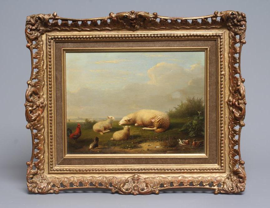 FRANZ VAN SEVERDONCK (Belgian 1809-1889) Sheep and Wild Fowl in Pasture, signed lower right, oil on Image